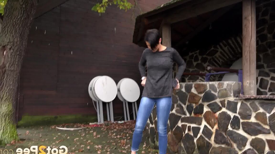 15P Busty Gabriellla Gucci in jeans undressing and pissing in public