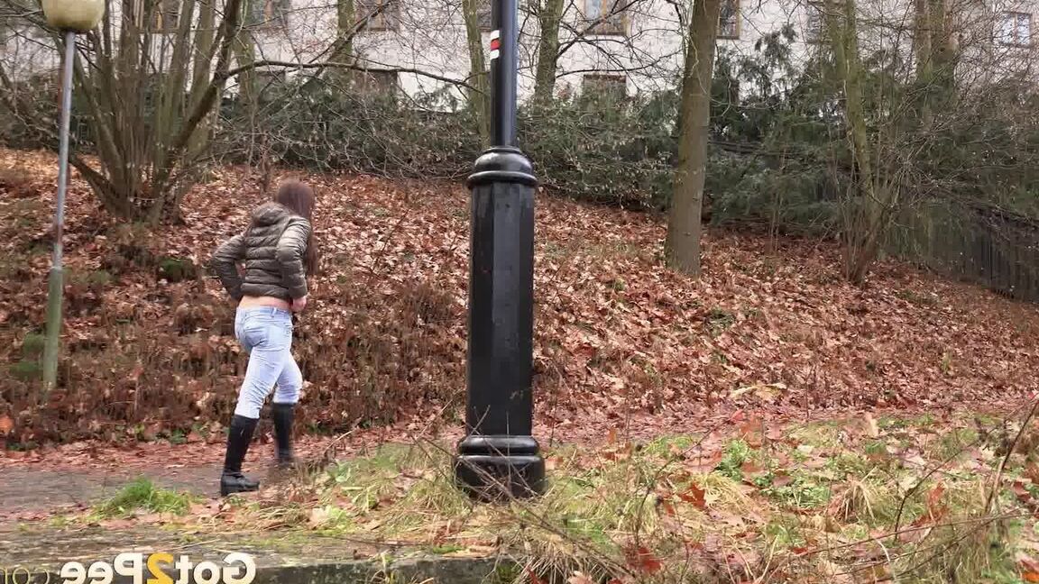 15P Tereza Red needs to pee but with no toilet around the woods will have to do