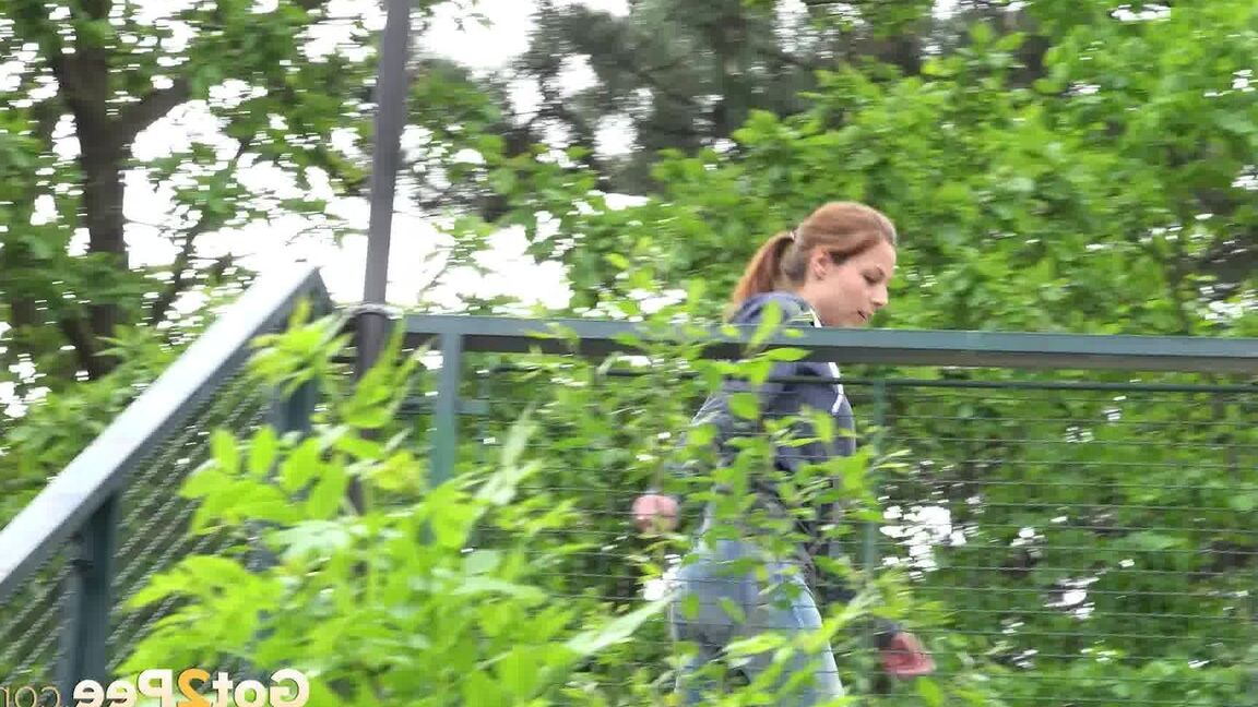 15P Antonia can't hold her pee any longer and relives herself on stone steps