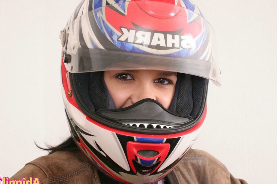 15P Unbelievable sexy 18 year old Abigail posing with a big helmet