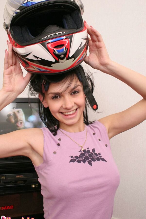 15P Unbelievable sexy 18 year old Abigail posing with a big helmet