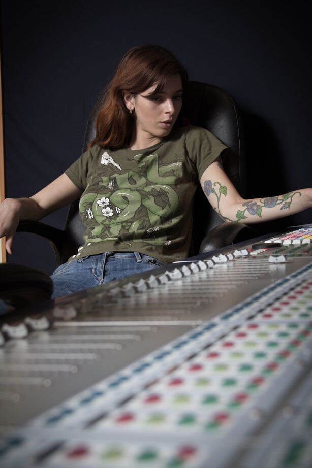 16P Redhead teen Azura Starr undresses before masturbating in a recording studio