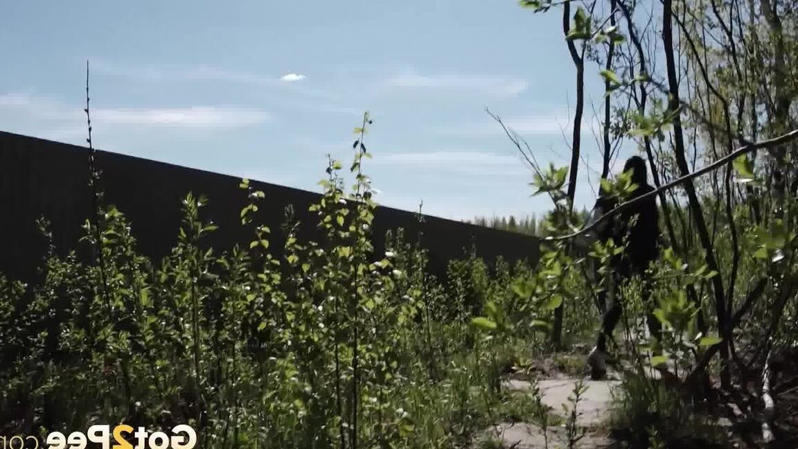 15P Distressed female Viktoria takes a badly needed piss on a mirror amid bushes