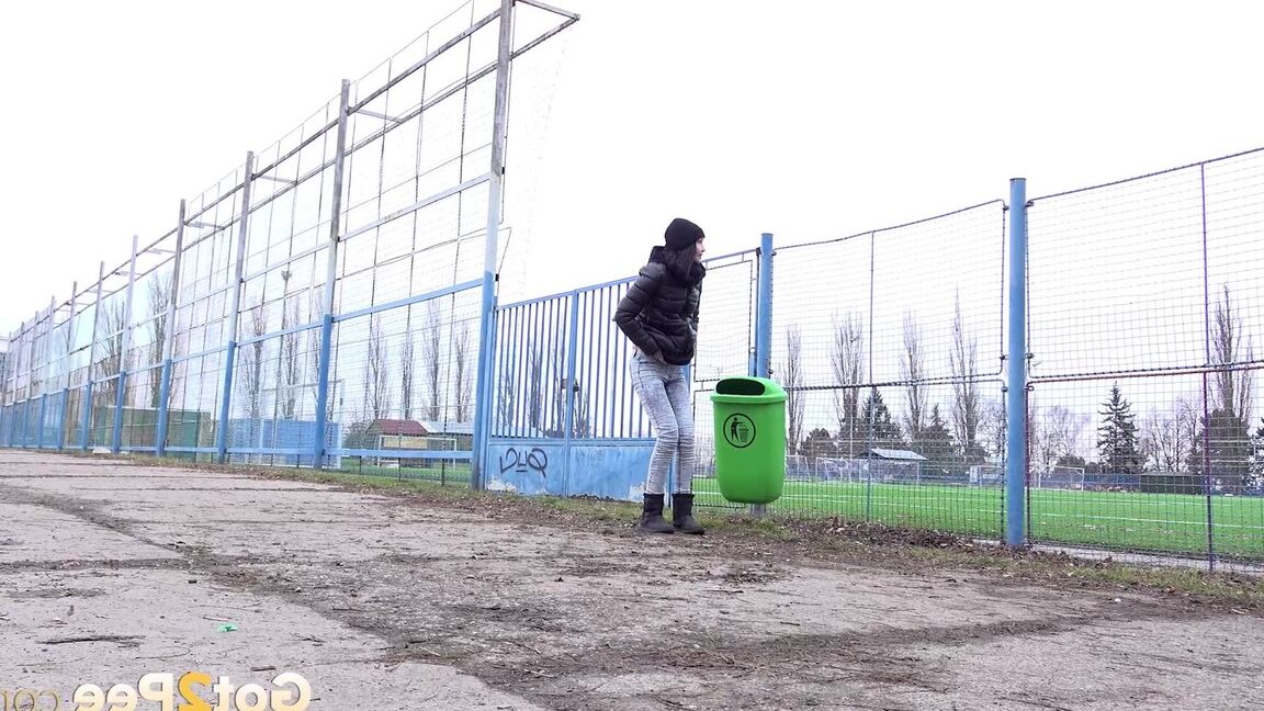 15P Hot babe Mistika squats and pees outside