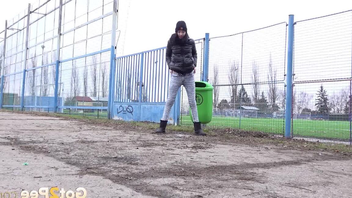 15P Hot babe Mistika squats and pees outside