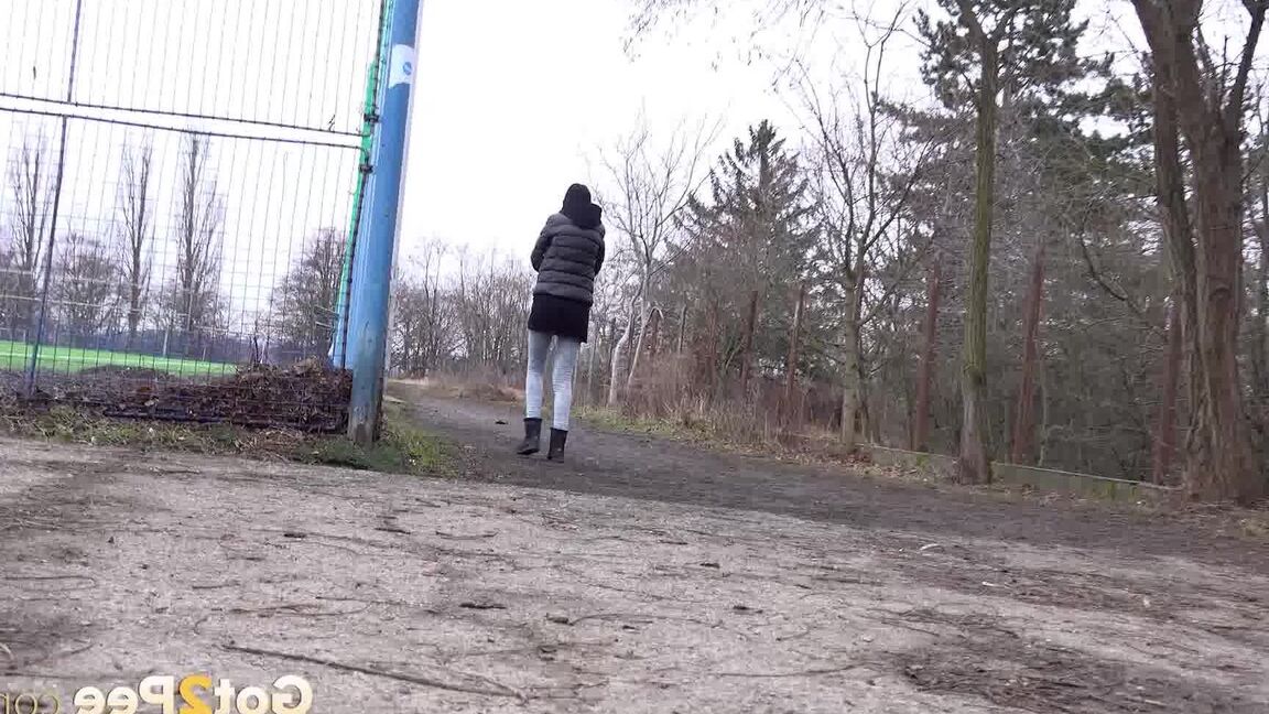 15P Hot babe Mistika squats and pees outside