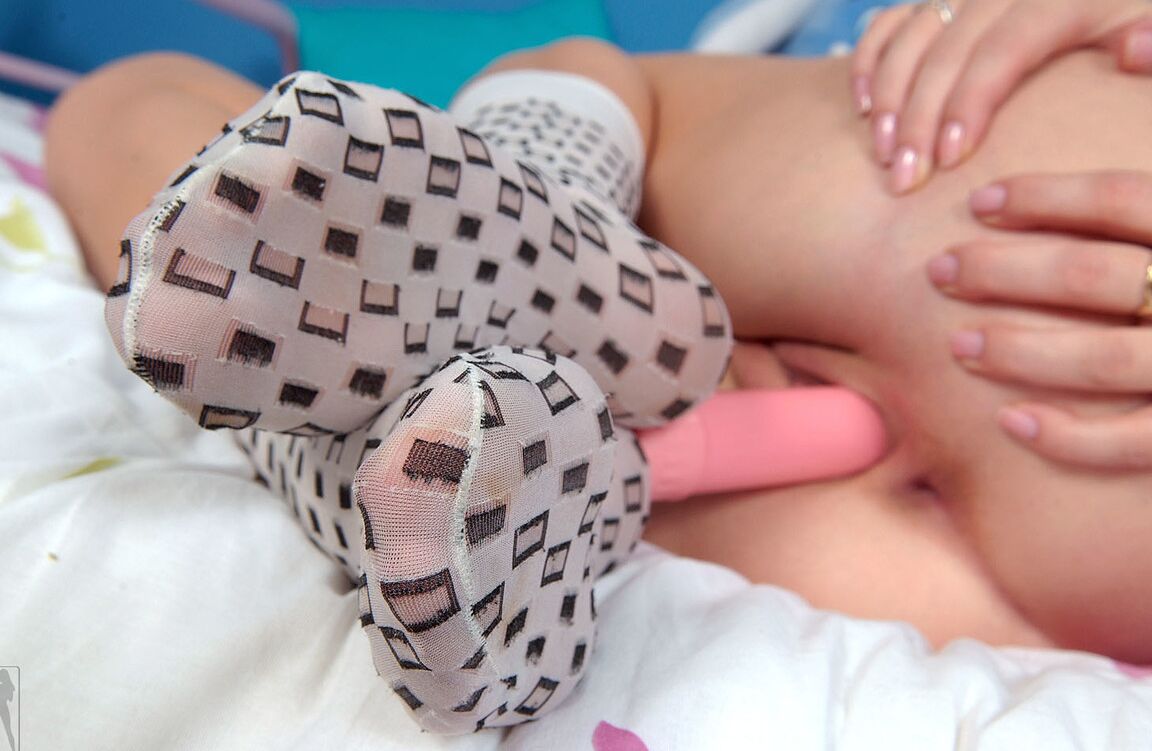 21P Blonde with a freckled face Yasmine Gold undresses and plays with a pink toy