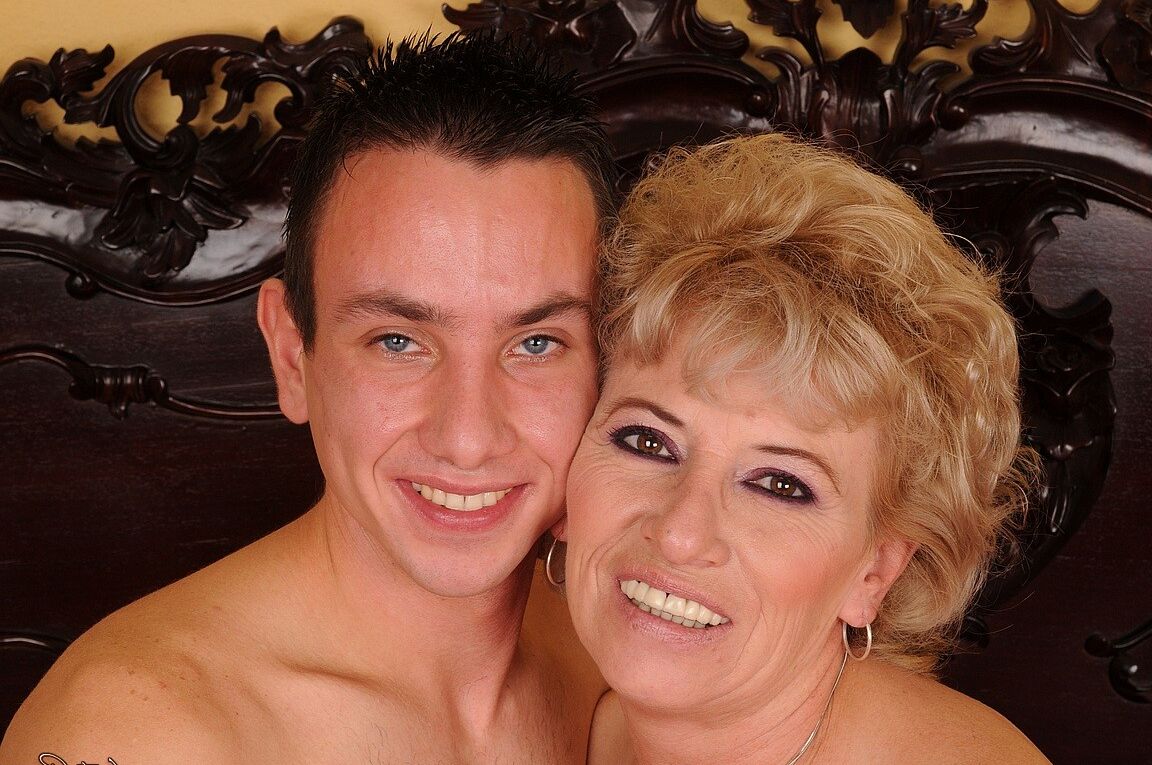 21P Blonde granny Margarette gives head & gets her twat dicked by a young guy