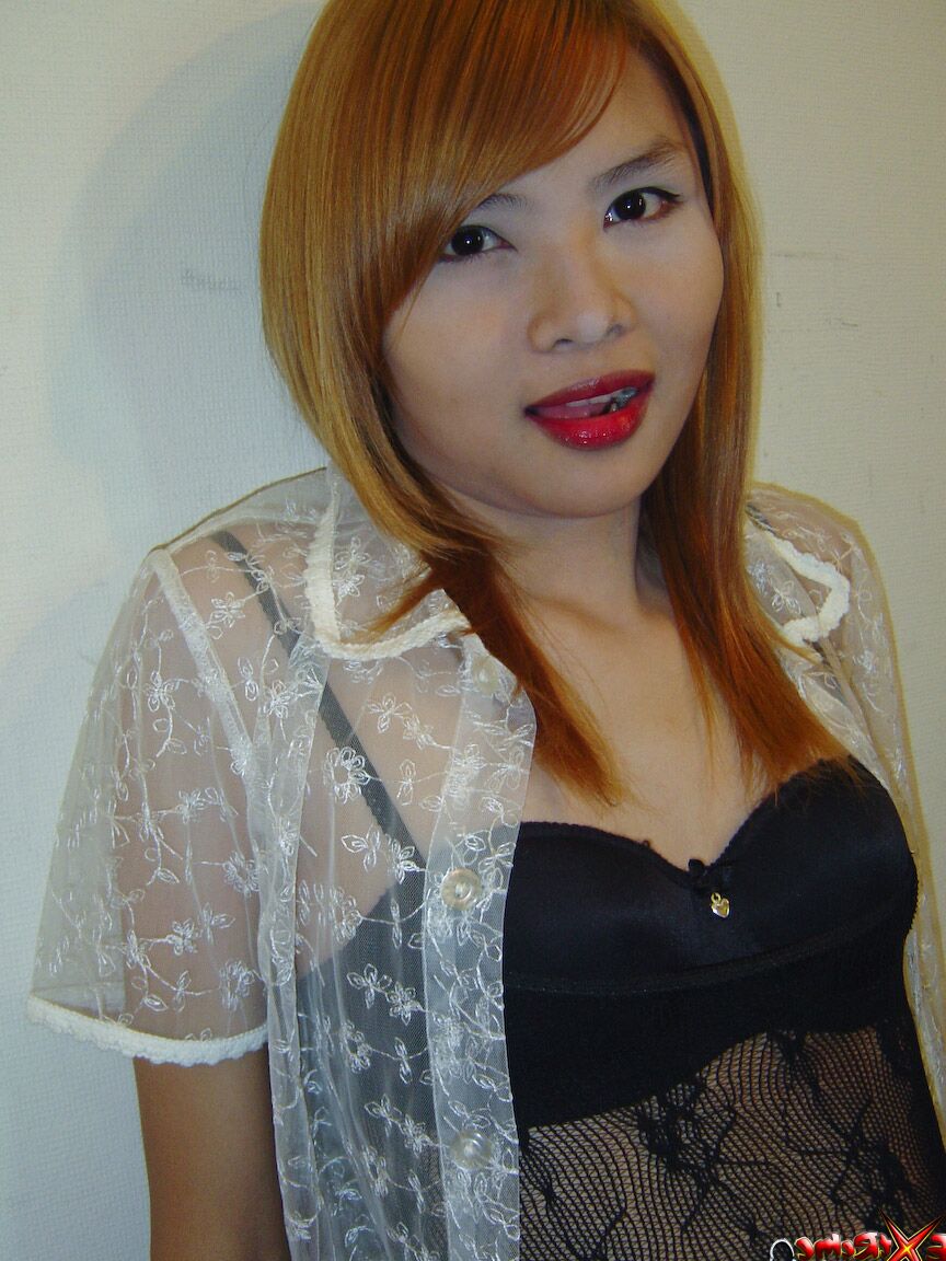 21P Ginger tranny in sheer lingerie Bee blows a dong after stripping in a solo