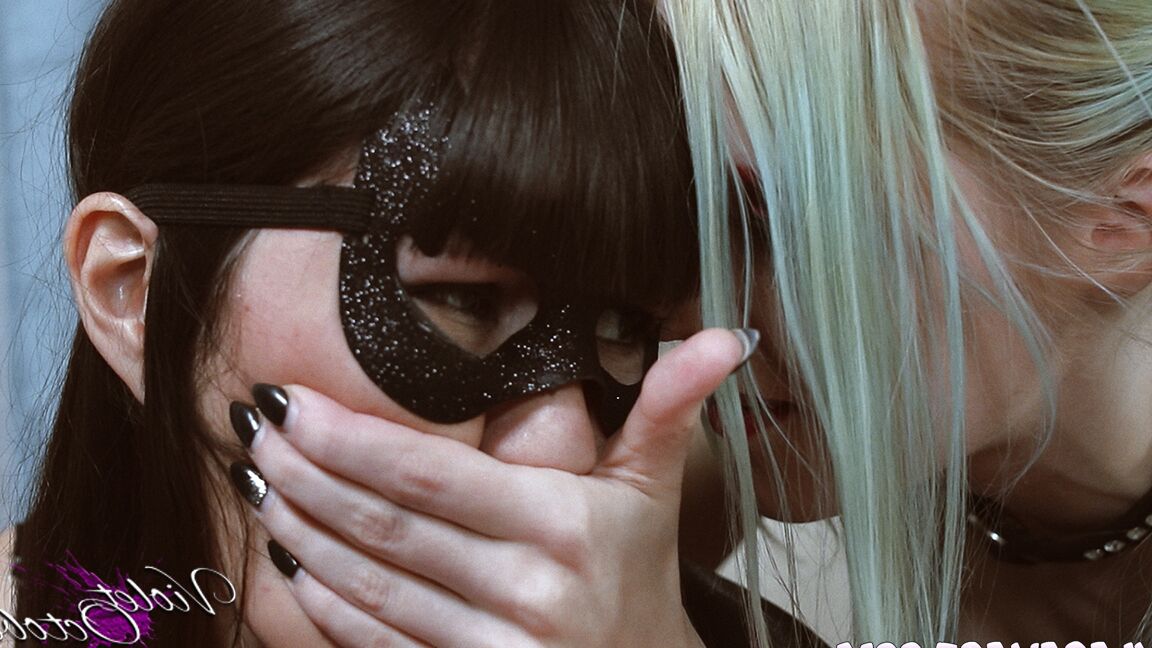15P Blindfolded brunette in fishnets gets toyed and disciplined by a blonde lezdom
