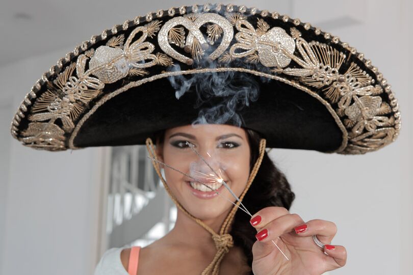 16P Cute Latina babe Apolonia Lapiedra posing fully clothed in Sombrero