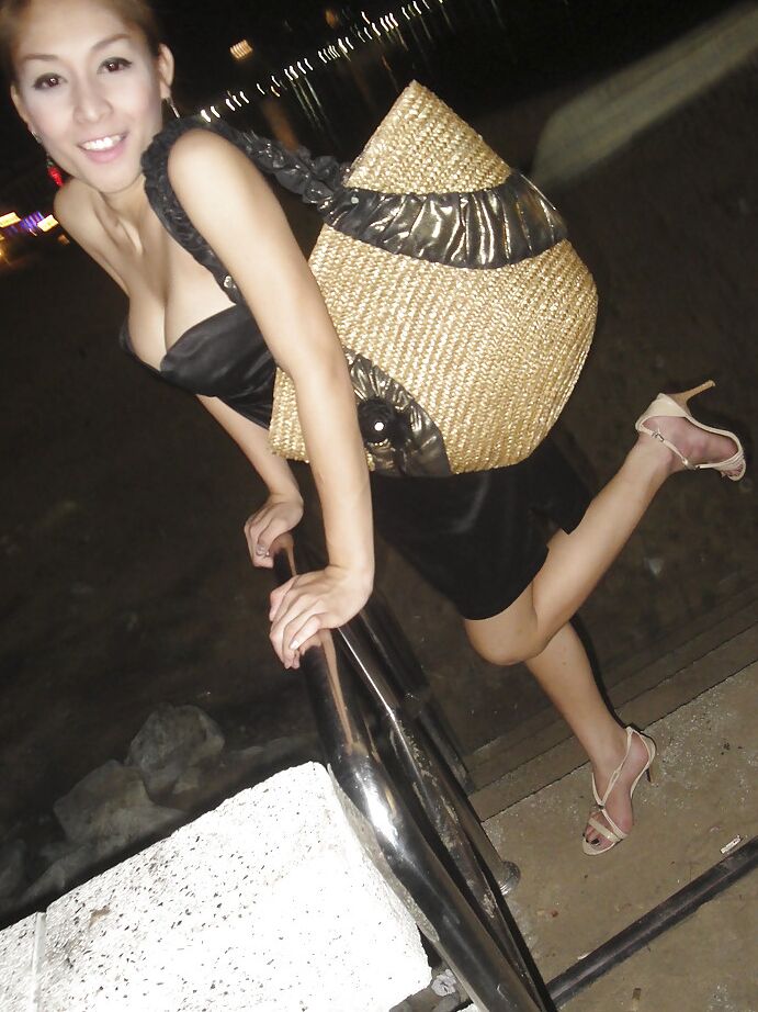 16P Gorgeous big tit Asian ladyboy Yoyo posing in public before masturbating