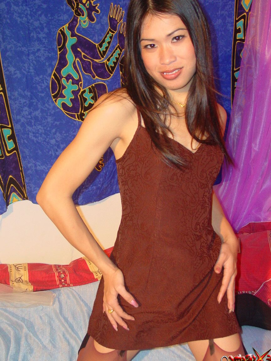 21P Ann, transexuelle asiatique maigre, présente son gros dong dans différentes tenues