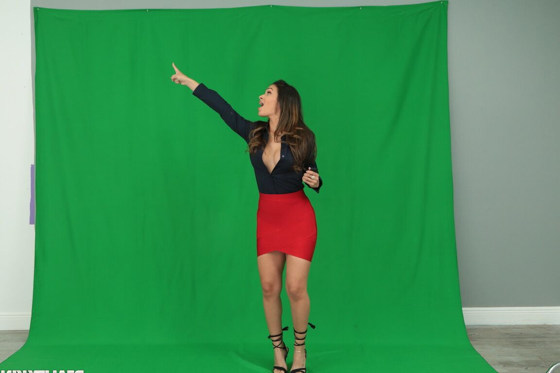 21P Attractive weather broadcaster Katana Kombat rides a dick in the studio
