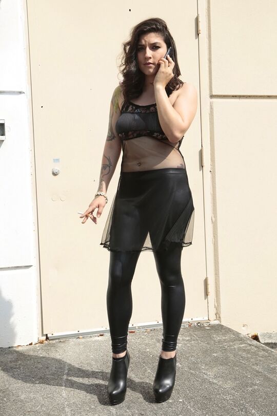 16P Latina model Lucy Deville posing for fully clothed candid shots outdoors