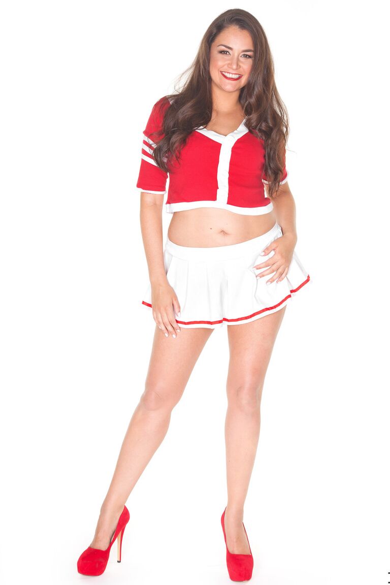 15P Petite Latina model Allie Haze exposes her phat ass as she strips in red heels