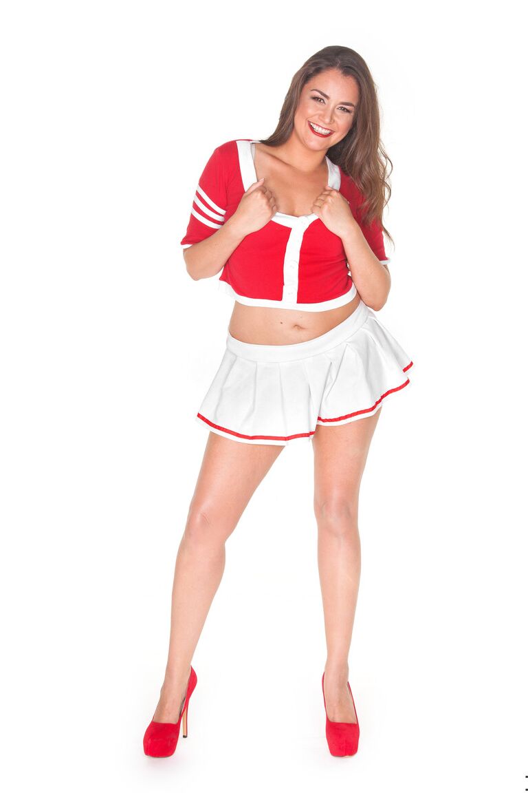 15P Petite Latina model Allie Haze exposes her phat ass as she strips in red heels