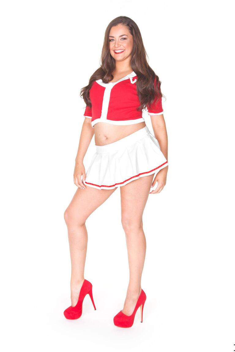 15P Petite Latina model Allie Haze exposes her phat ass as she strips in red heels