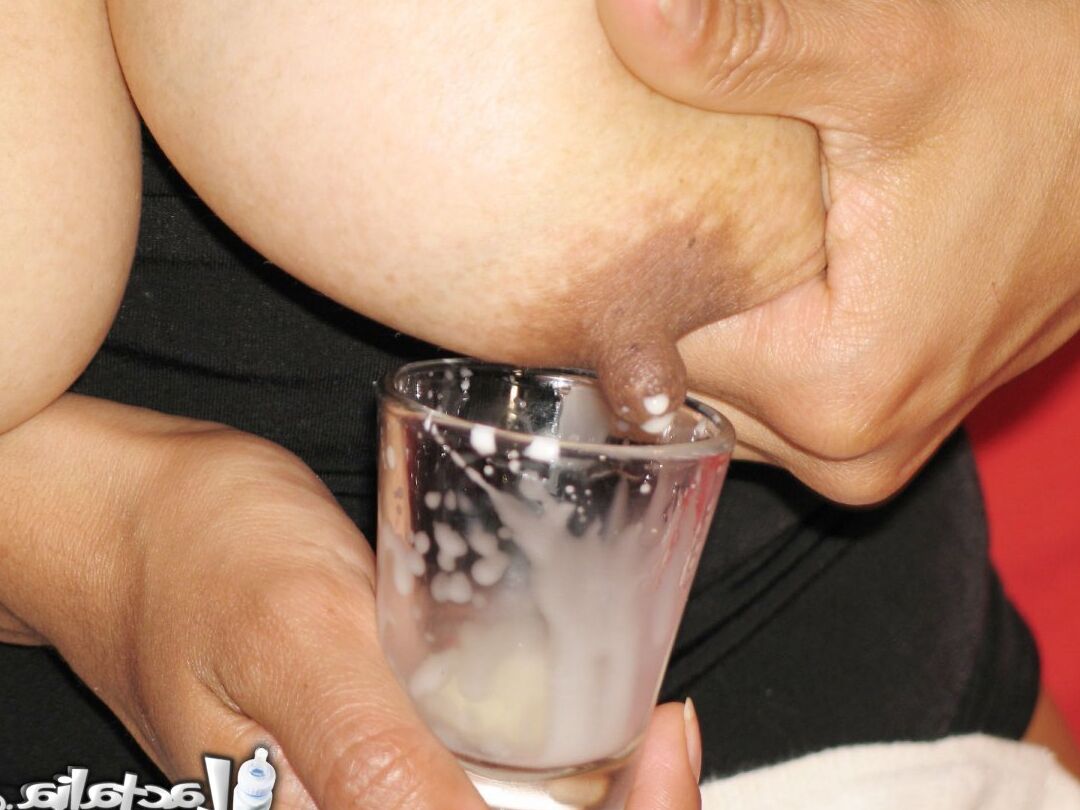 16P Cute Latina lactates into a shot glass then drinks ir