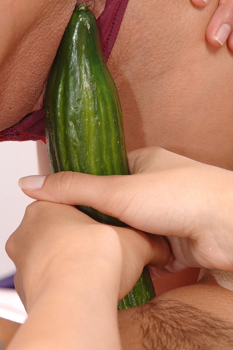 21P European hons Eve Angel and Zafira stick a huge cucumber in their love holes