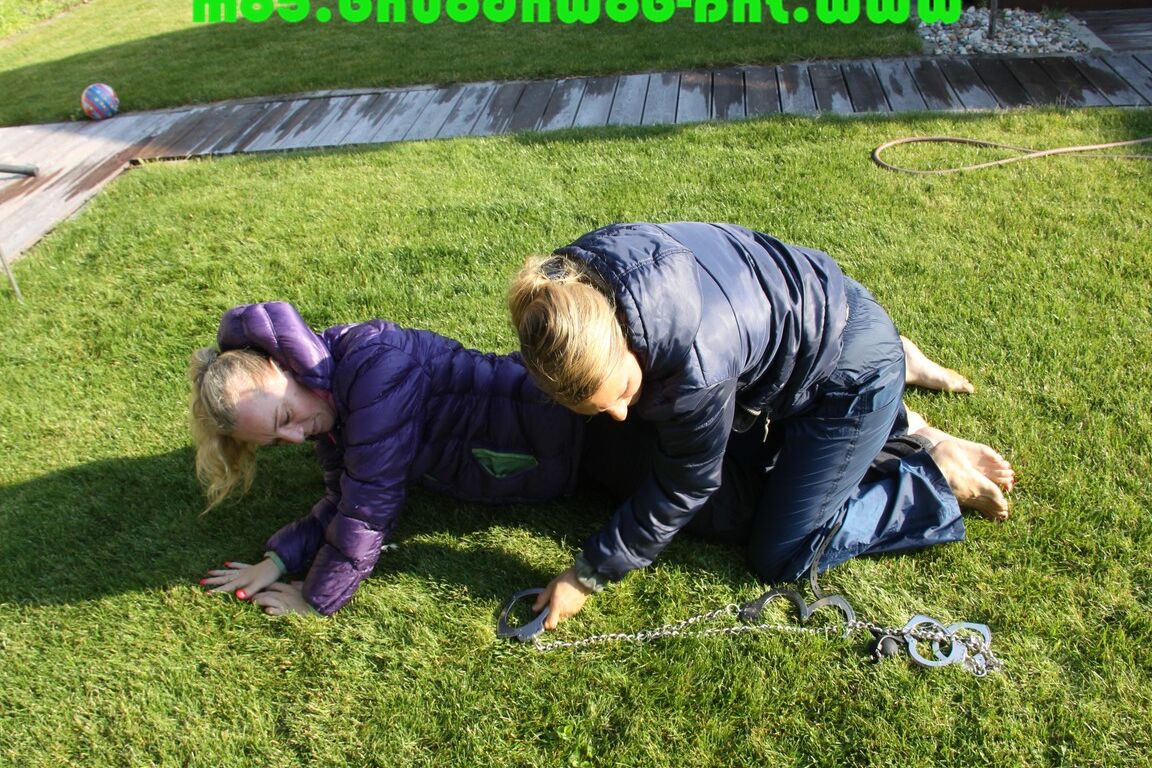 16P Sophie being tied, gagged and watered with cuffs and a ballgag by Sandra both