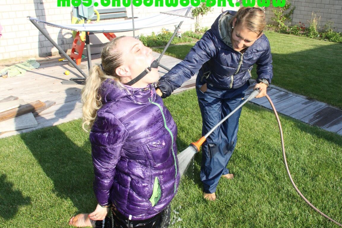 16P Sophie being tied, gagged and watered with cuffs and a ballgag by Sandra both