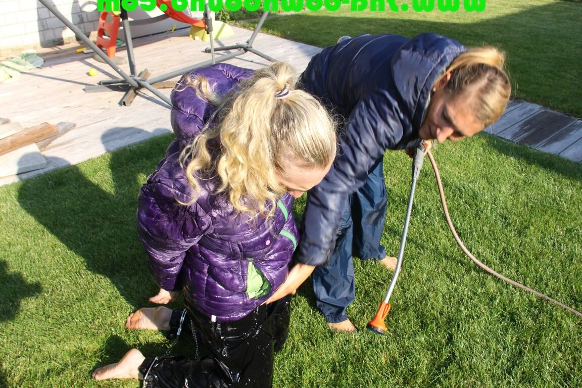 16P Sophie being tied, gagged and watered with cuffs and a ballgag by Sandra both