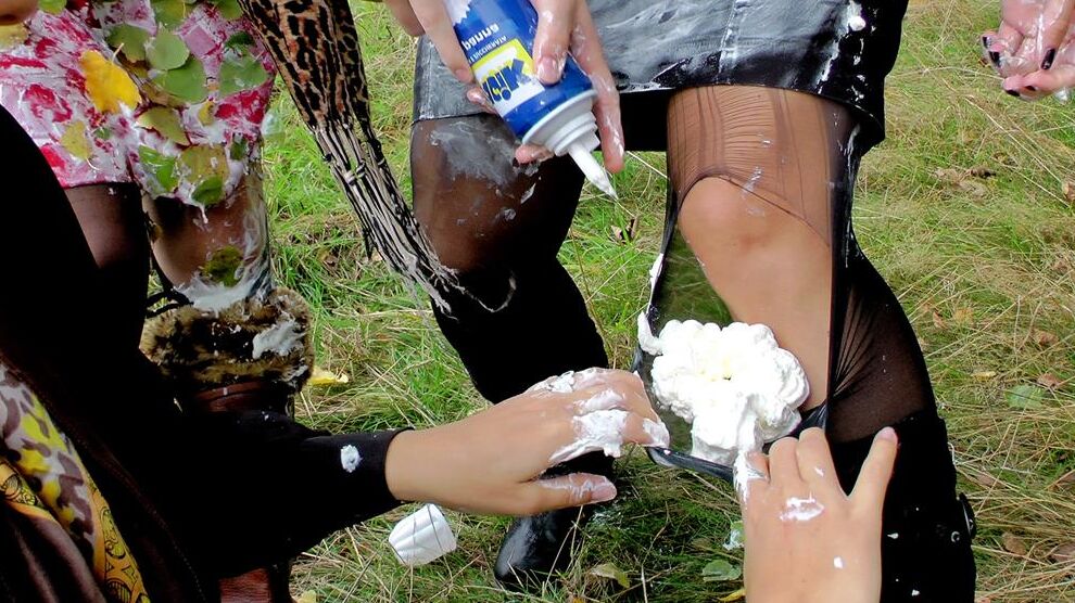 15P Clothed lesbians douse each other if food stuffs while in a field