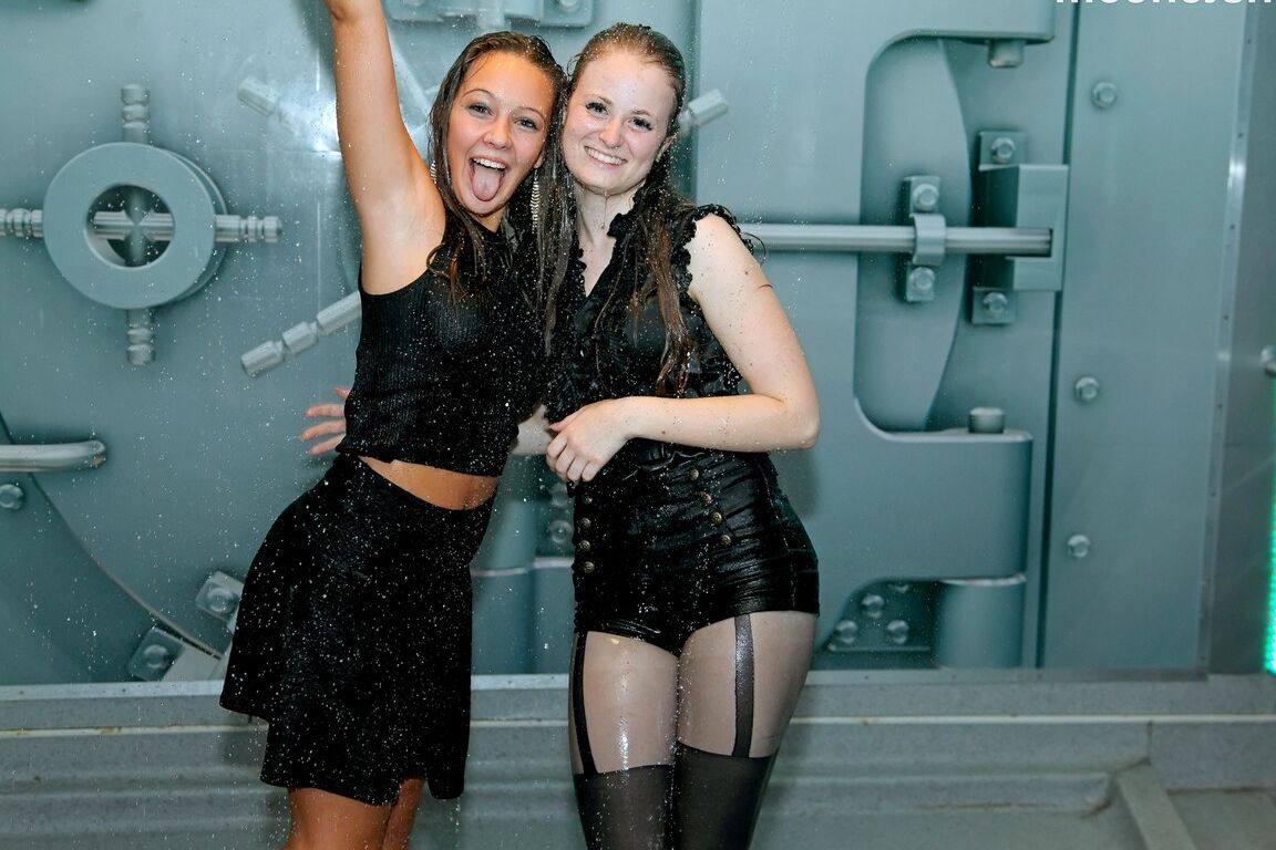 15P Lesbian girls expose their tits after getting wet while dancing