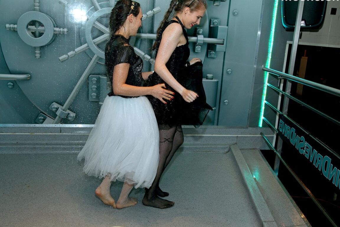 15P Lesbian girls expose their tits after getting wet while dancing