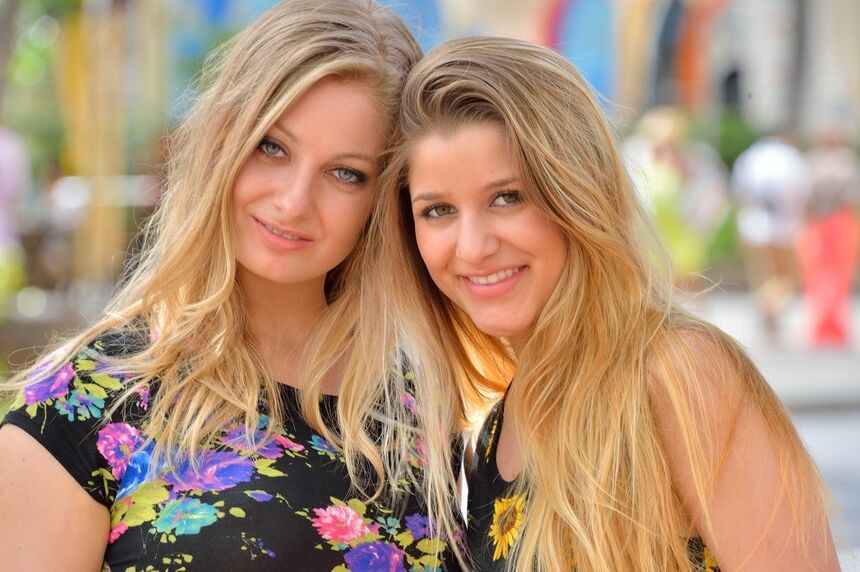 16P 2 lesbians in short summer dresses flash no panty upskirts in public places