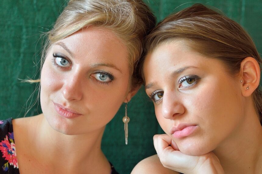 16P 2 lesbians in short summer dresses flash no panty upskirts in public places