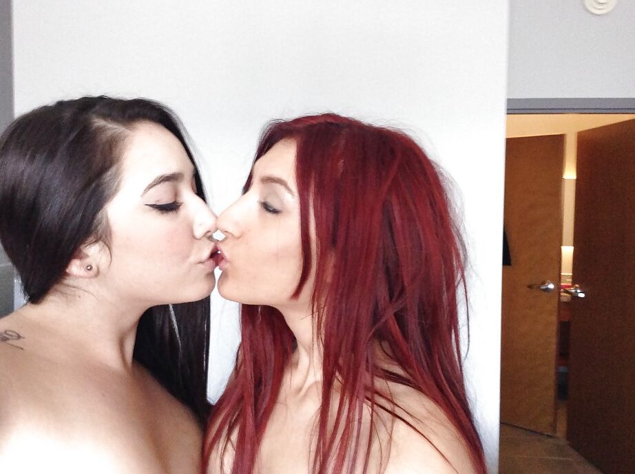 15P Teen lesbians Addison Ryder and Karlee Grey taking selfies while kissing