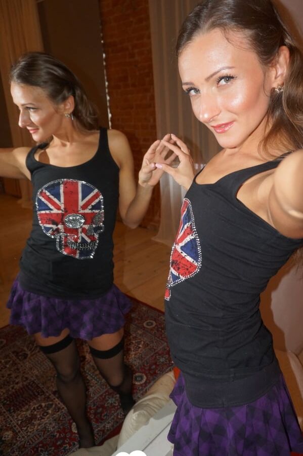 13P Sexy British babe showing her tiny natural tits in while taking hot self shots