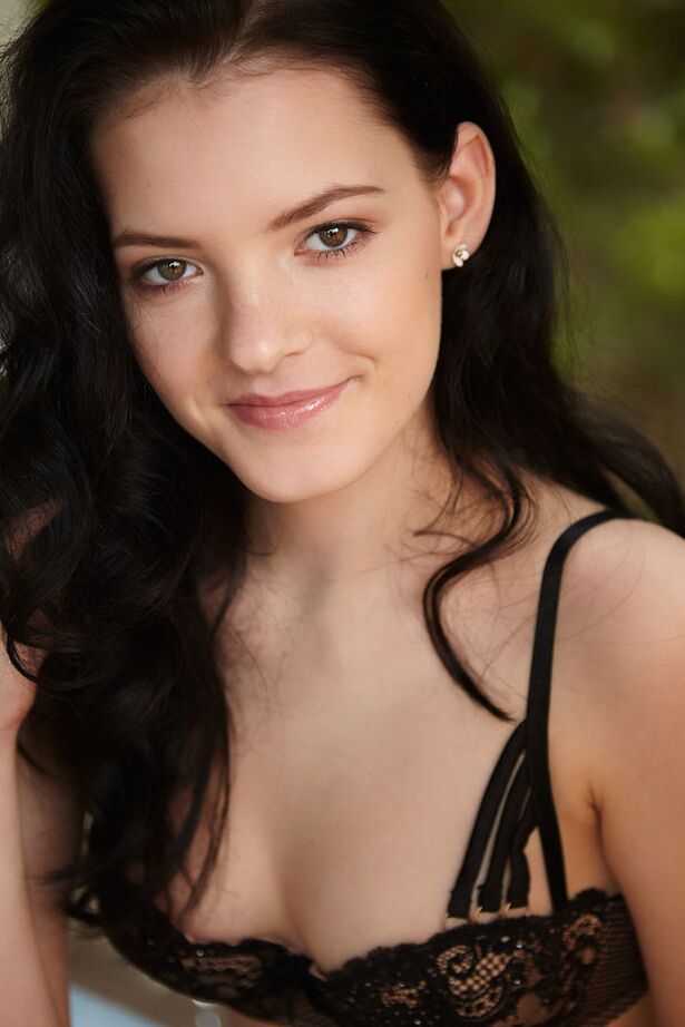 18P Slim teen Anie Darling frees her tight ass and yummy twat from black lingerie