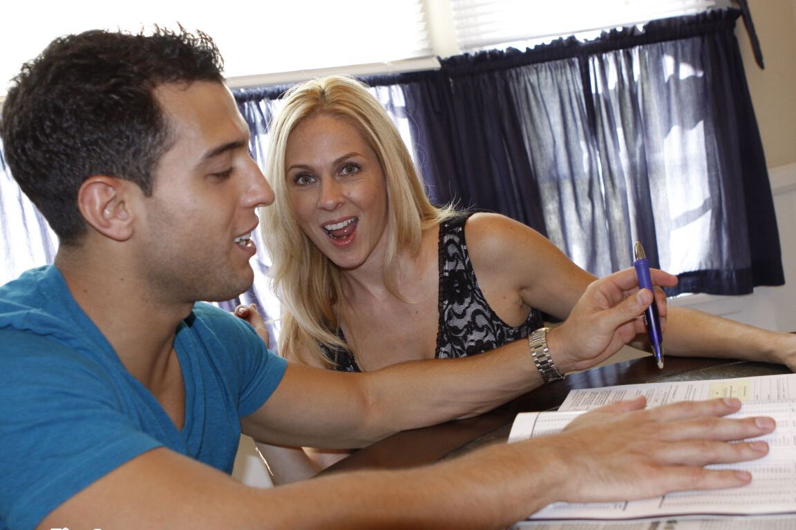 21P MILF Angela Attison helps young stud with homework before fucking him