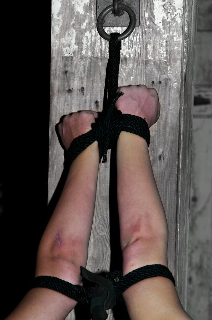 21P Bound brunette Alexa Von Tess getting her bald snatch toyed in the dungeon