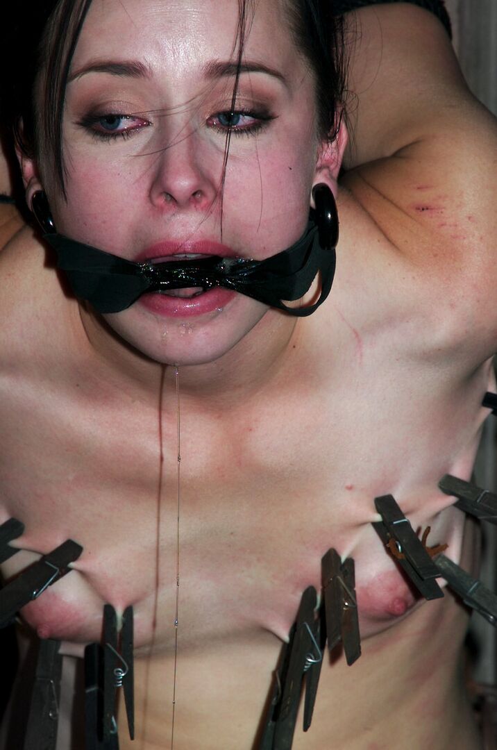 21P Bound brunette Alexa Von Tess getting her bald snatch toyed in the dungeon
