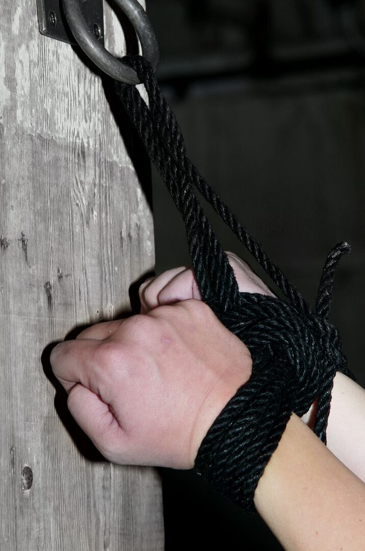 21P Bound brunette Alexa Von Tess getting her bald snatch toyed in the dungeon