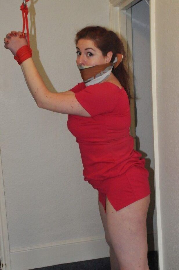 16P Clothed woman finds her big ass exposed while restrained and gagged