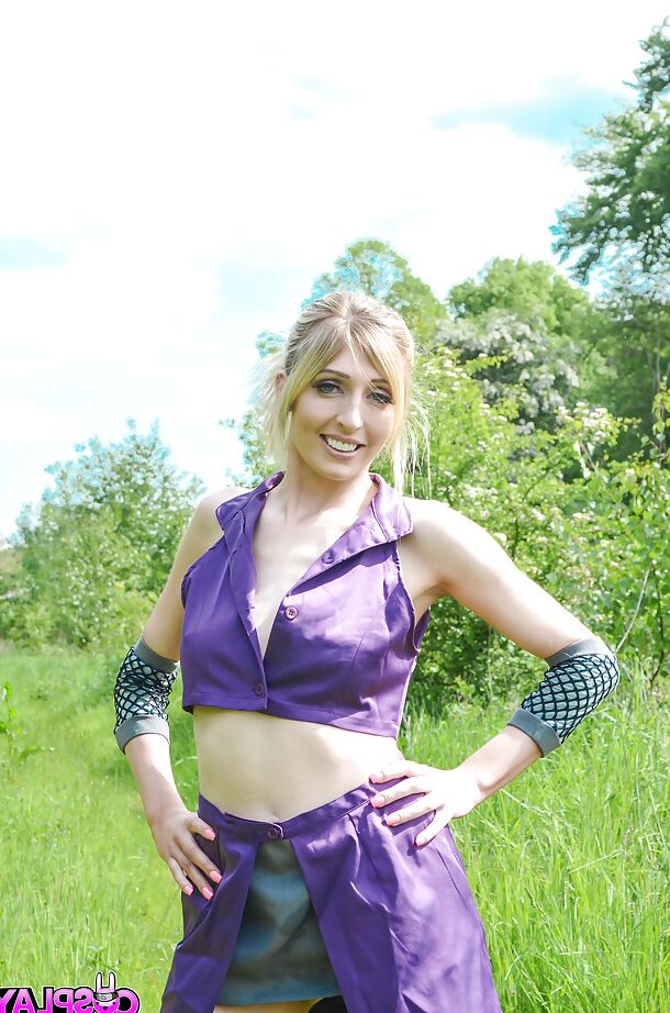 16P Kinky blonde babe Jessica Jensen playing around in a ninja outfit