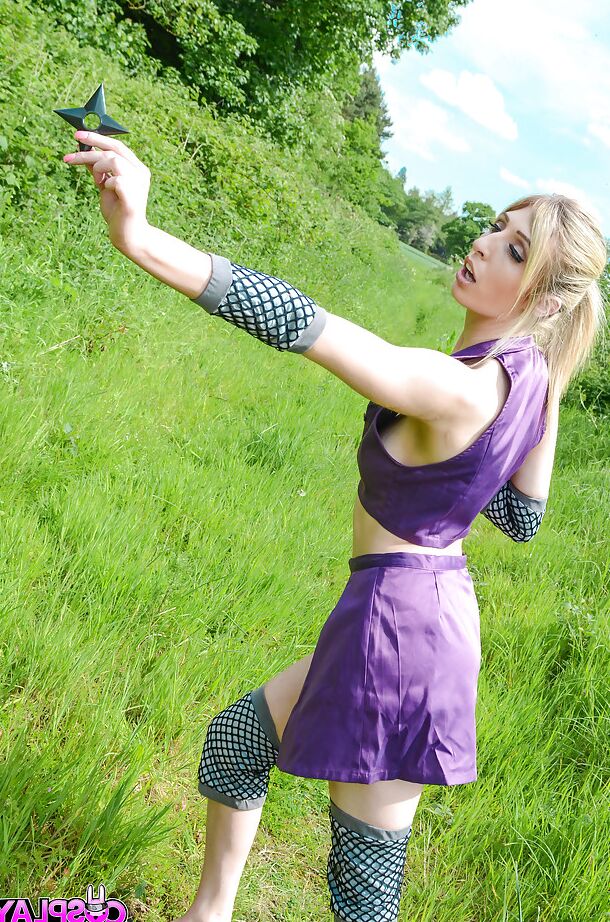 16P Kinky blonde babe Jessica Jensen playing around in a ninja outfit