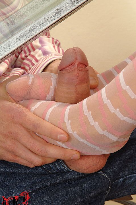 10P Fully clothed Satin Bloom in heels and tights gives footjob & shows pussy