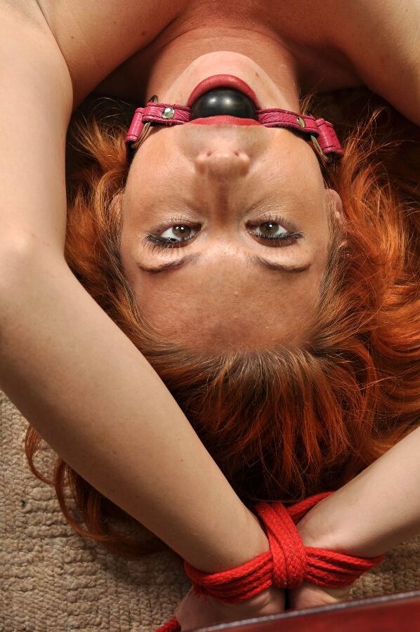 12P Beautiful red head thrown on the floor and tied up