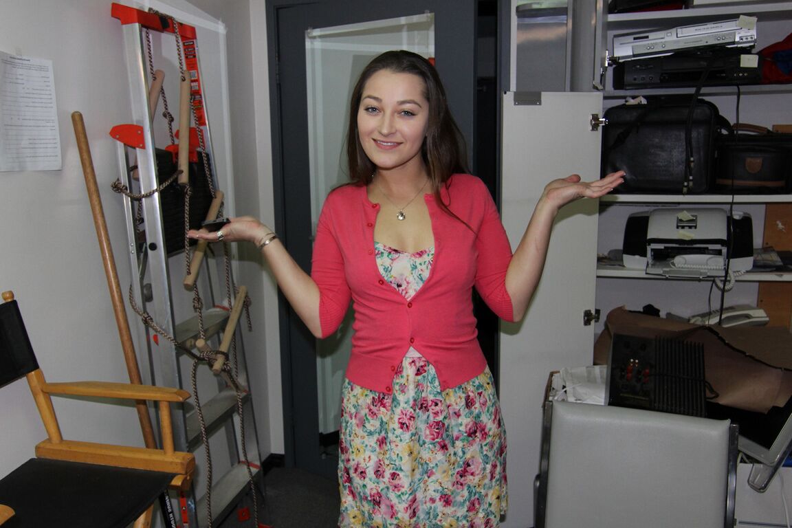 21P Pretty babe Dani Daniels unveils her tits and hot ass before riding a dong