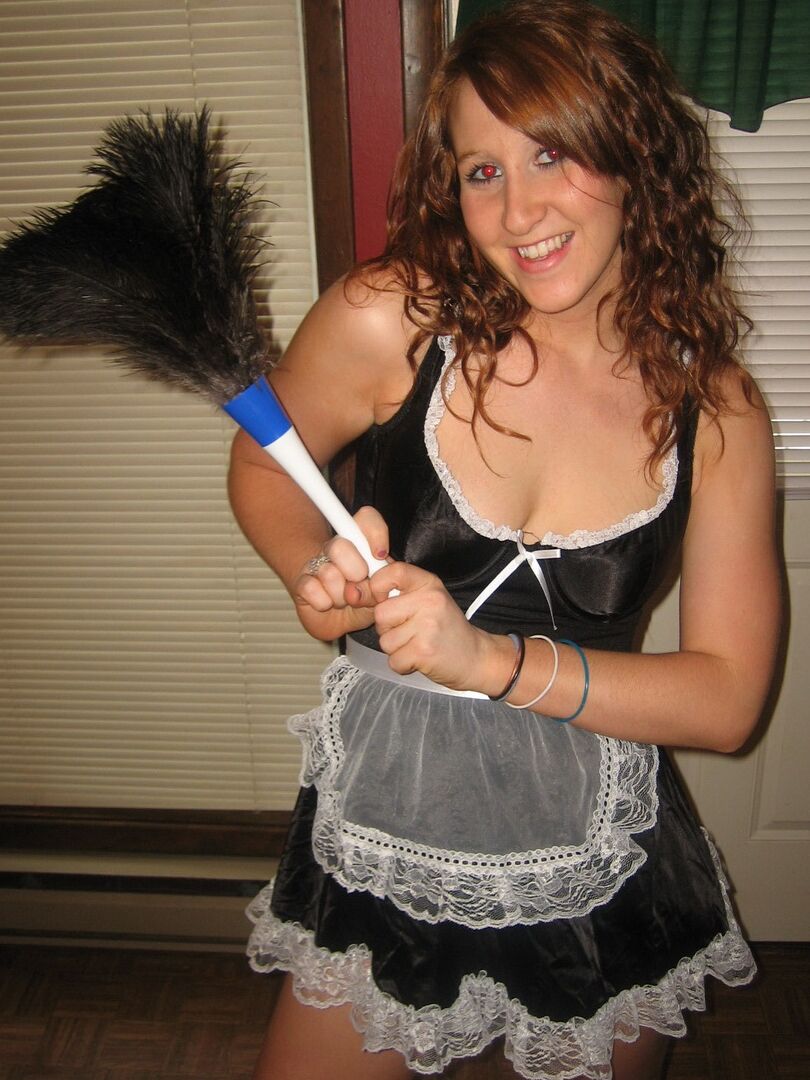12P Happy Halloween from teen Ruby as she strips out of her slutty french maid