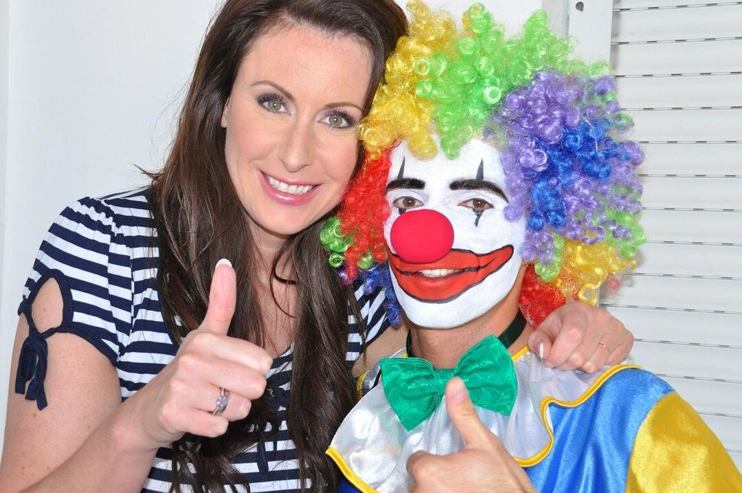 14P Mature lady has a sexual encounter with a clown in nylons and garters