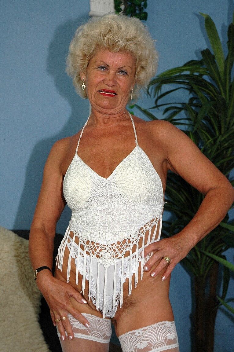 18P Curly haired grandma in stockings Effie gets her face and mature snatch fucked
