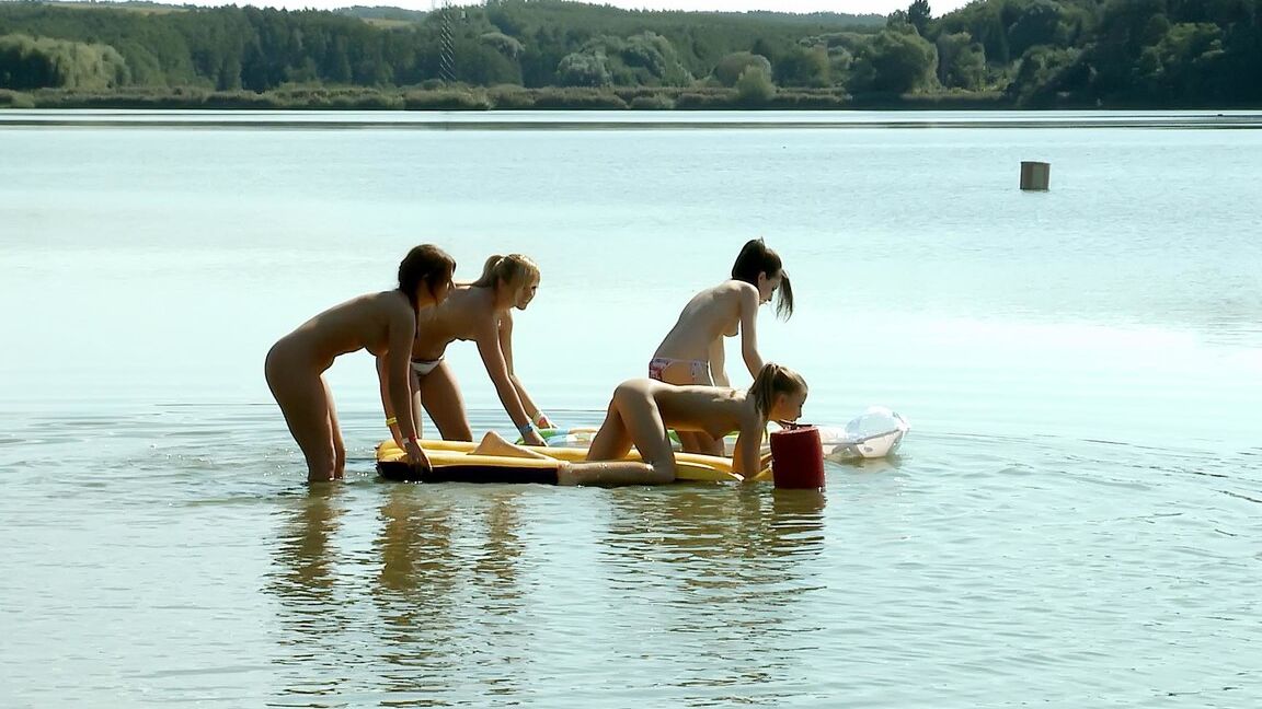 15P Bikini clad teen girlfriends get all horned up in lesbian picnic games