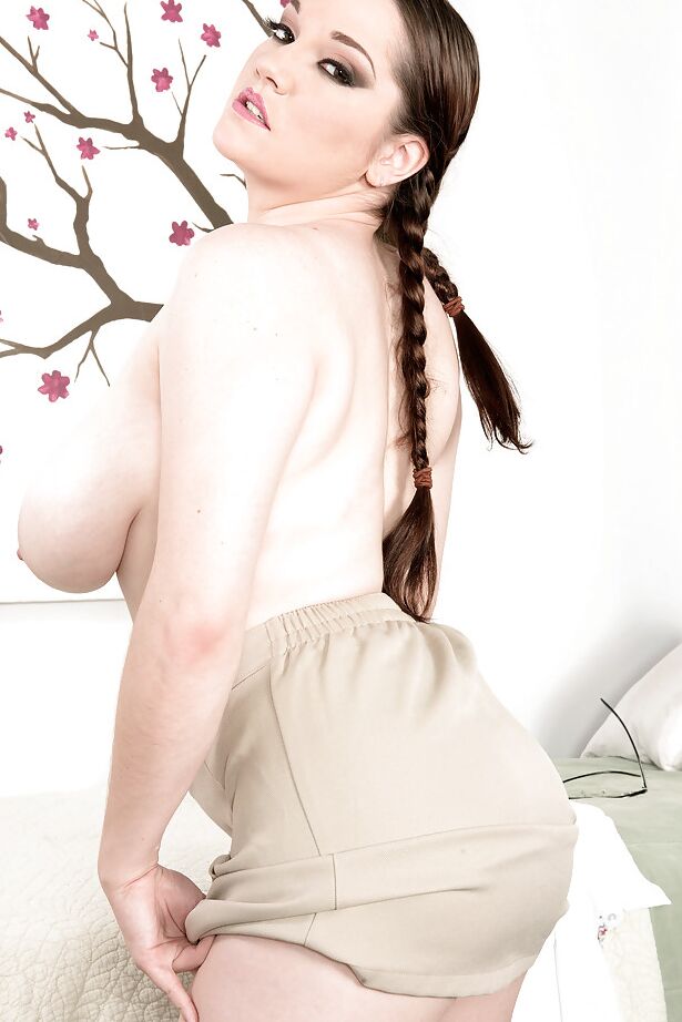16P Chesty brunette Kate Marie masturbating spread pussy in pigtails